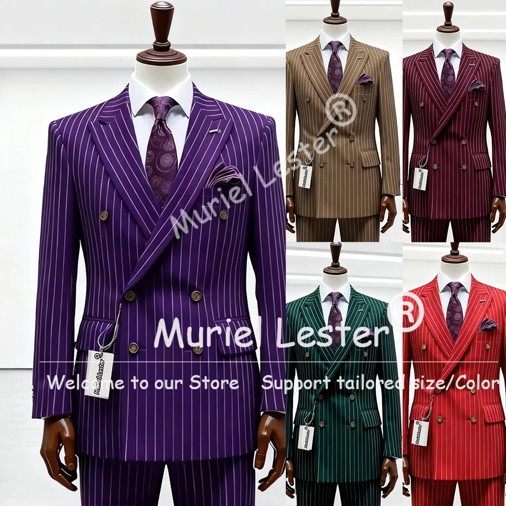 

Модный свадебный смокинг для жениха в тонкую полоску, костюм из 2 предметов, двубортный пиджак, брюки в полоску, мужские пиджаки, наряды, trajes para hombre