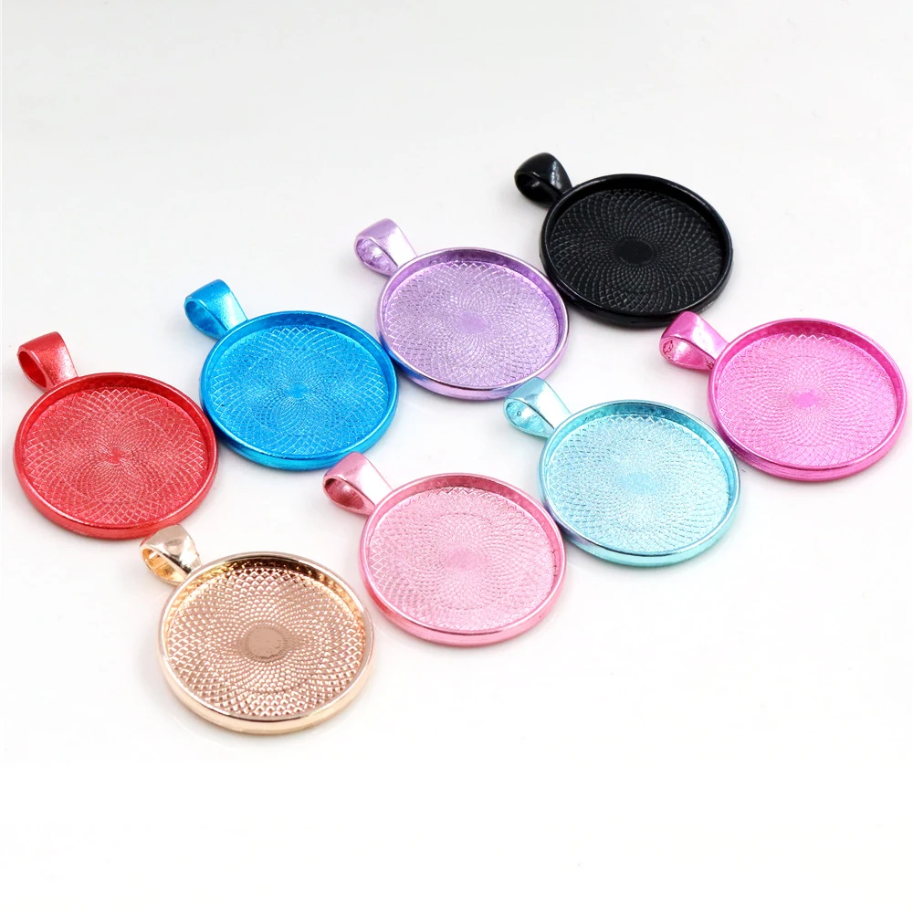 New Colors High Quality 5pcs/lot 25mm Inner Size 8 Colors Plated Cabochon Base Setting Charms Pendant Tray for Necklace