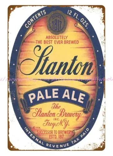 1930s Stanton Pale Ale Brewery Troy, NY metal tin sign new home decoration