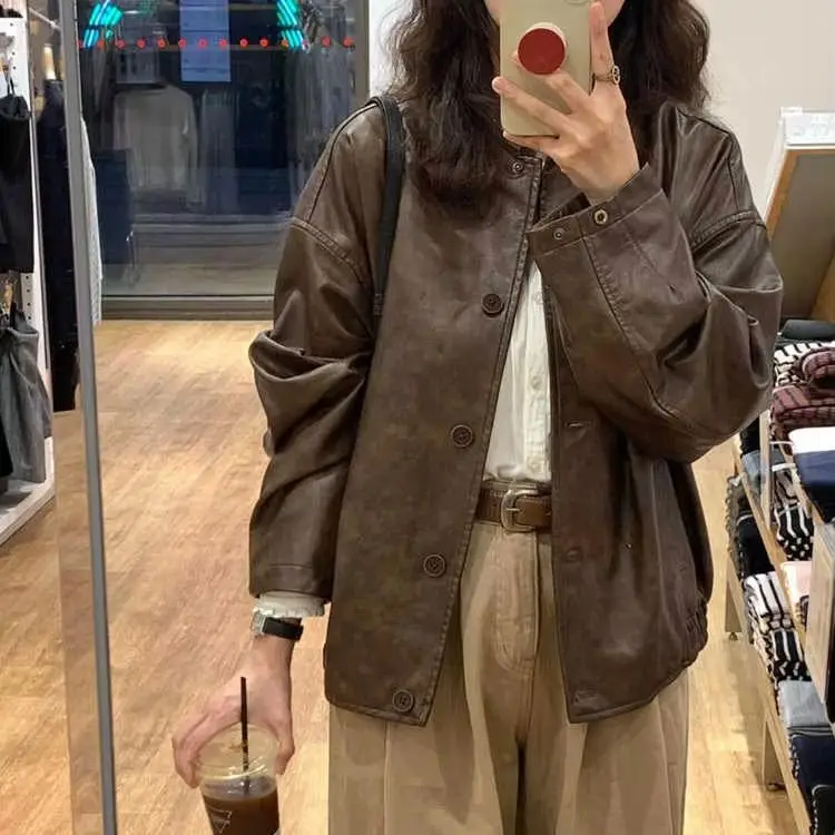 Women's leather jacket for spring and autumn 2025, new high-end feel blazer, this year's popular short style for petite, vintage