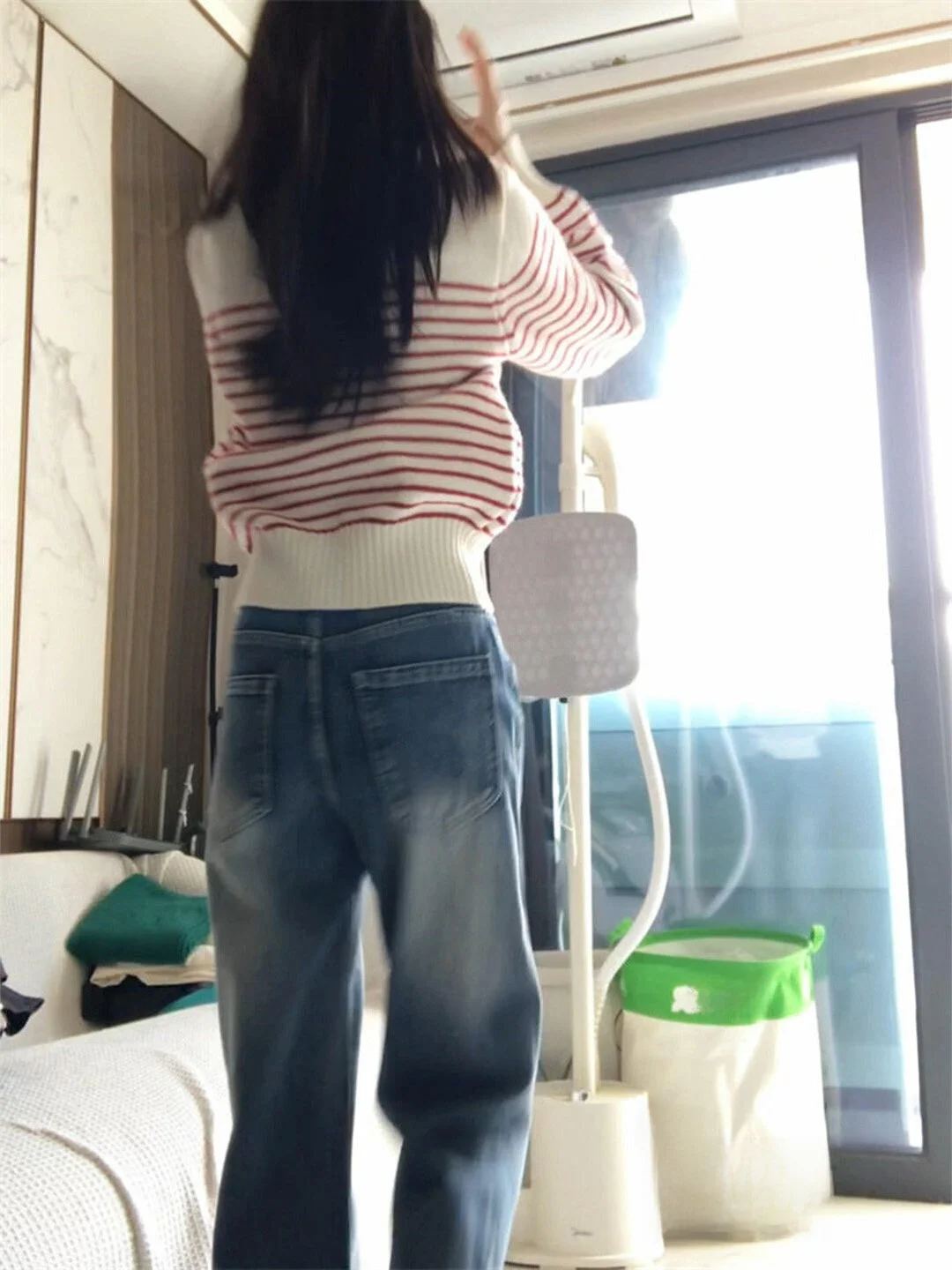 

Sweet Style Neck Striped Knitted Sweater Women's Loose Versatile Slimming Beautiful Top Korean Style Long Sleeve Crew Neck