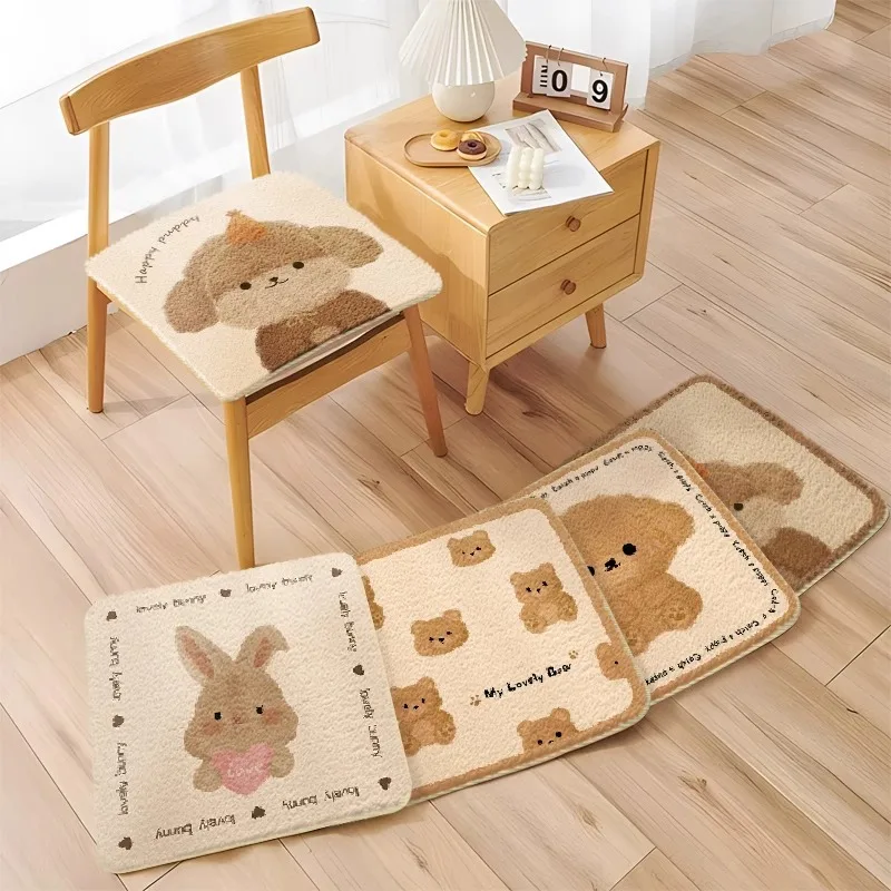​​​​​​​Cartoon Style Faux Lamb Wool Seat Cushion Soft Office Chair Pad Non Slip Comfort Durable Home Desk Chair Mat for Sitting