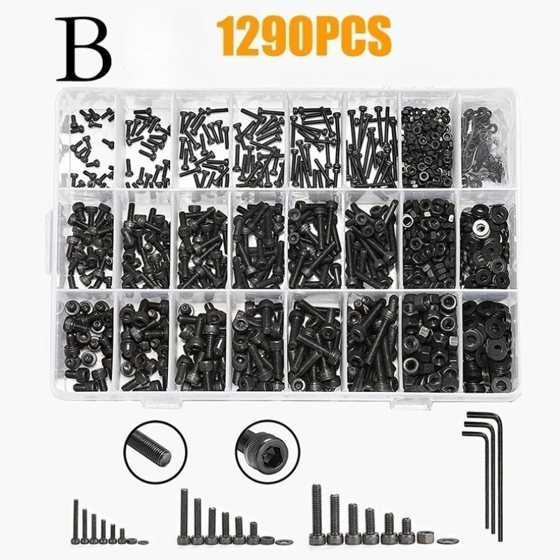 5 Options (400pcs/890pcs/1230pcs/1290pcs/1570pcs) 304 stainless steel cylindrical head hexagon screw combination screw nut set