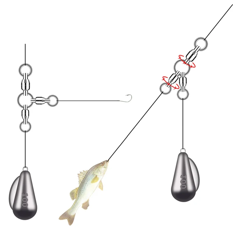 

ABVH-3 Way Swivels 5Pcs Ball Bearing Swivel Stainless Steel Heavy Duty Rig Saltwater Fishing Crossline Swivel