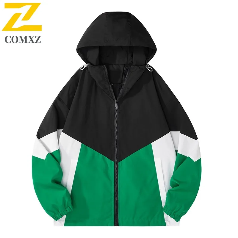 

COMXZ High-quality Men Jacket New Splicing Hooded Outdoor Riding Lightweight Coat Casual Climbing Windproof Autumn Garment