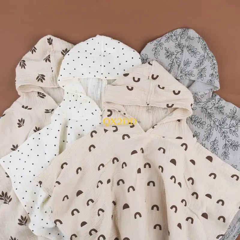 QX2D Toddlers Hooded Towel Cotton Baby Bathrobe Floral Print Cloak Shower Blanket Quick-Drying Bath Towel Newborn Shower Gift