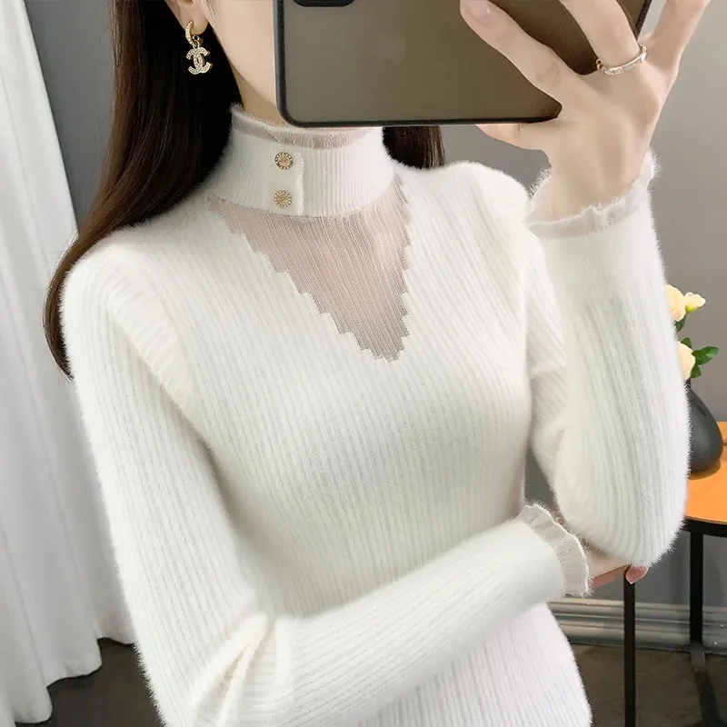 Women's Oversize Sweater Turtleneck Green Vintage Pullover Jumper Women Winter Thick Warm Knitted Sweater Soft Bottoming Shirts