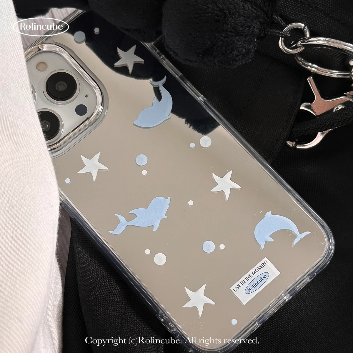 Cute Little Dolphin Cartoon ins Mirror Phone Case For iPhone 16 15 14 13 12 11 Pro Max XR XS Max 7 8 Plus Y2K Creative Cover