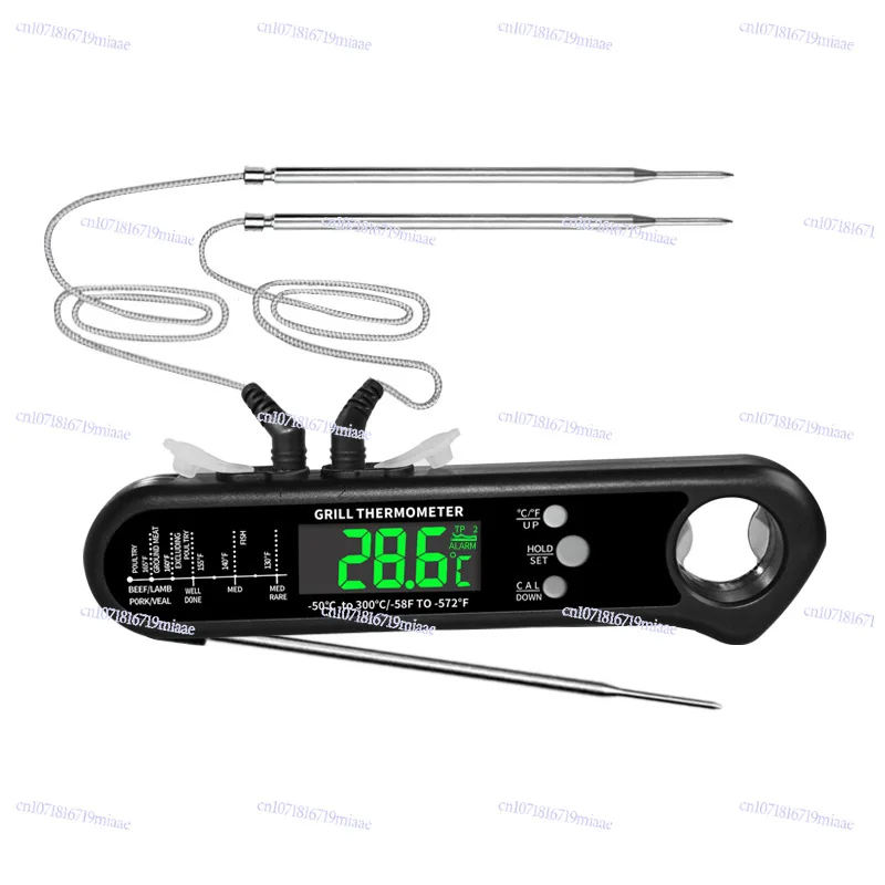

3 in 1 Dual Channel Folding Thermometer Wired BBQ Thermometer Probe Type Food Grade Thermometer
