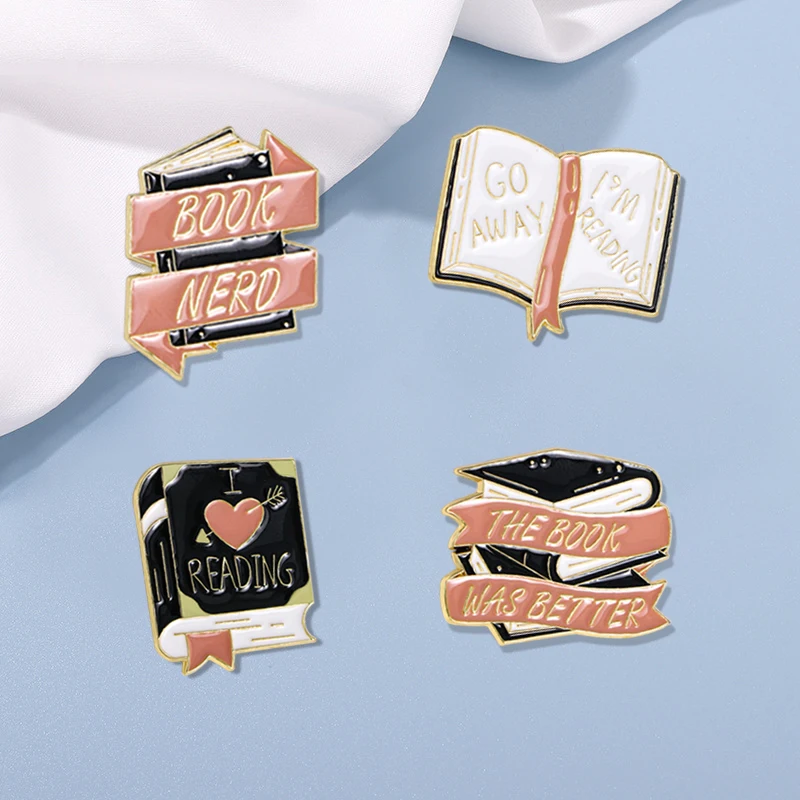 Pretty Letter Book Shaped Collection Pins I'm Love Reading Enamel Brooches Cheap Jewlery Item Wholesale