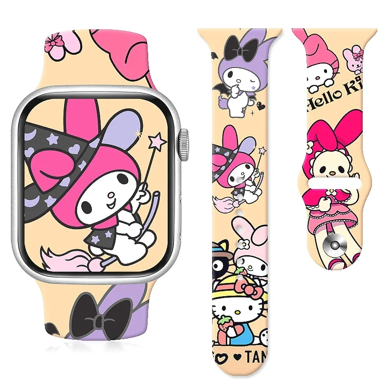 Sanrios Cartoon Strap Anime Character My Melody Series Printed Strap Suitable for Apple S8765432SE Full Series Apple Watch Strap