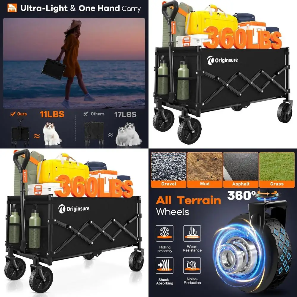 

Складная универсальная тележка для пляжа, кемпинга, покупок - легкая, прочная, вместительная уличная тележка