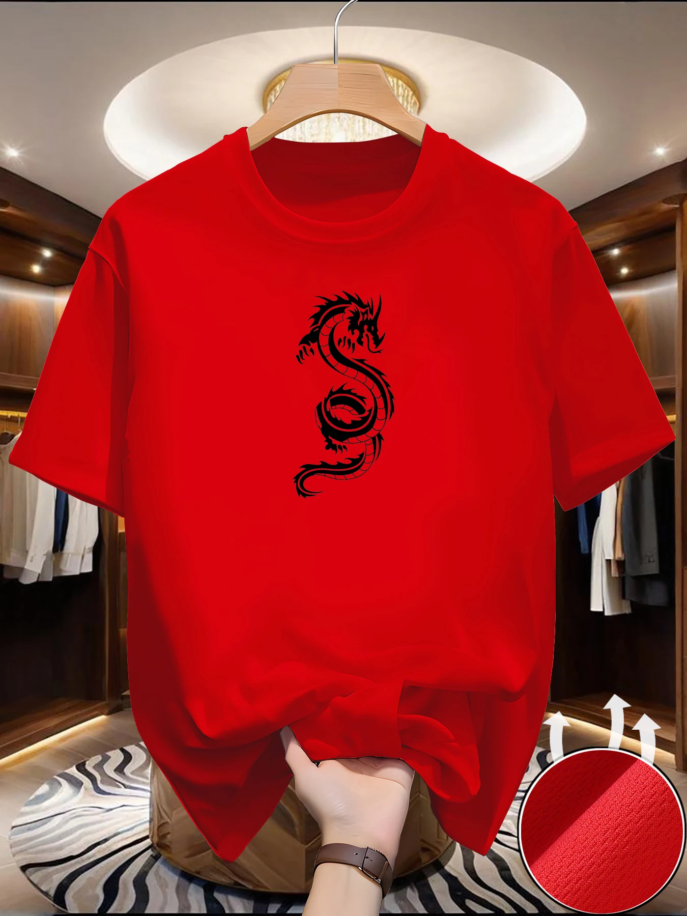 

New Men‘s Running T-shirt Spring/Summer Thin Top Black Dragon Printing Quick Dry Short Sleeve Breathable Fitness Sports T-shirt