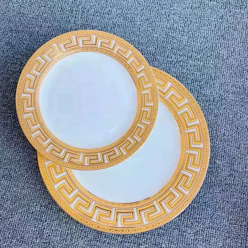 

Kitchen Accessories Ceramic Flatware Set Luxury 58 Pcs Bone China Golden Dinner Plate Dinnerware Set