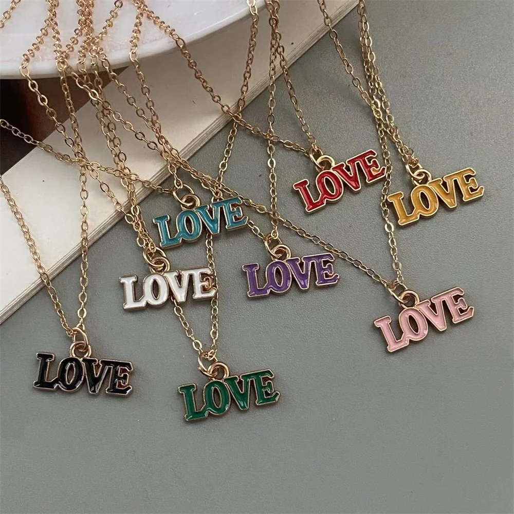 Colorful Love Letter Pendant Necklace for Women Girl Cute Romantic Fashion Link Chain Necklace Gift for Friend Wholesale Jewelry