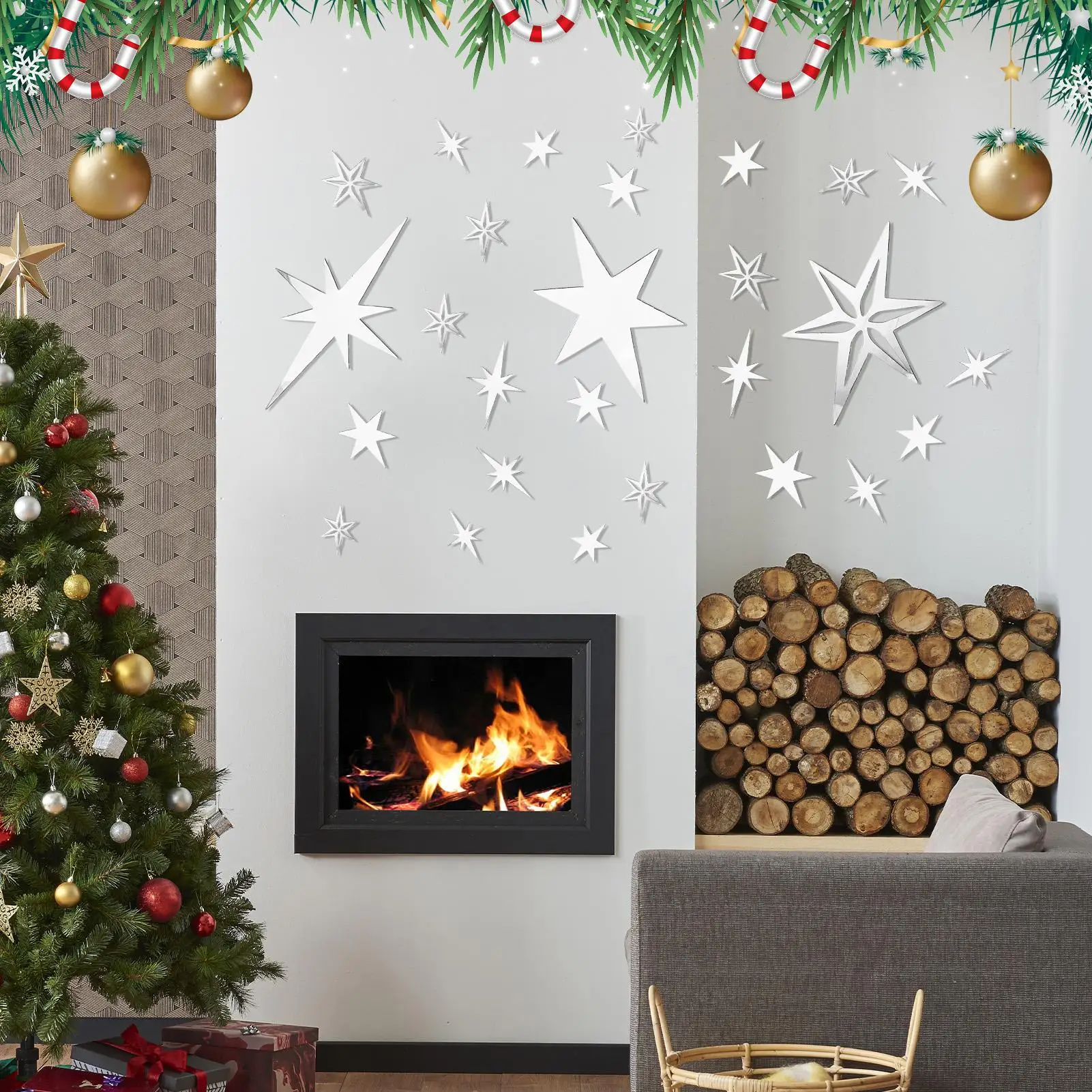 Star Wall Decor 2D Acrylic 78 Pieces Removable Ornament Wall Decor Stickers For Ceiling Bedroom Study Room Living Room Christmas