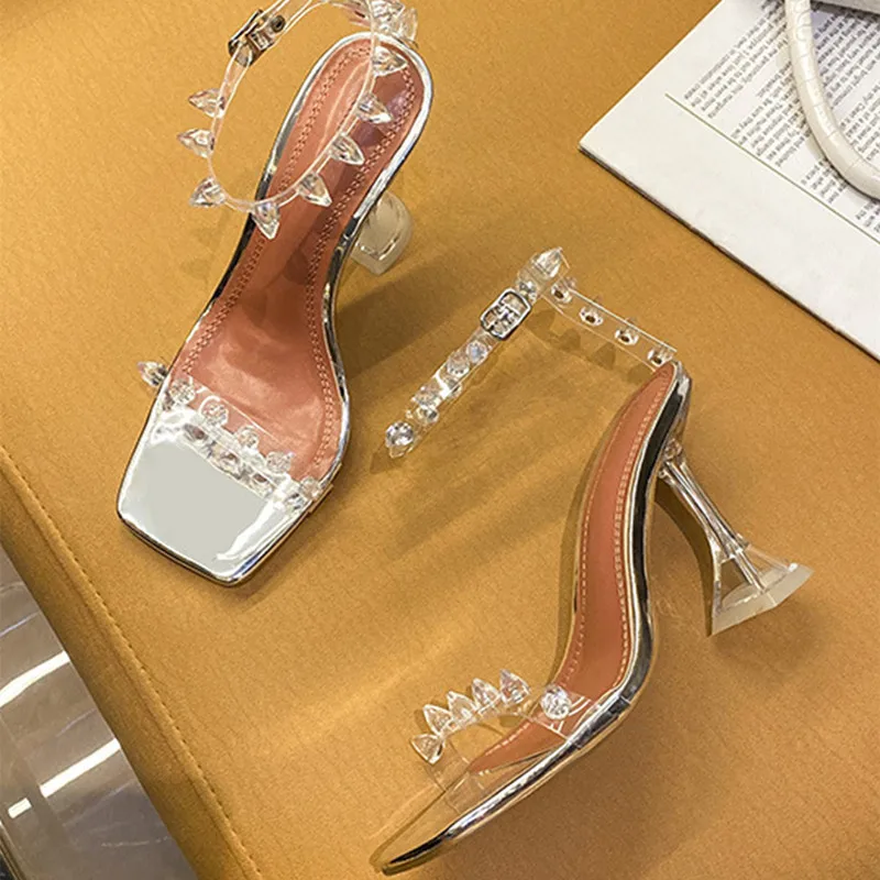 Star style Summer Transparent Women Sandals Fashion Crystal Clear heeled Female Party Prom Shoes High heels Gladiator Sandals