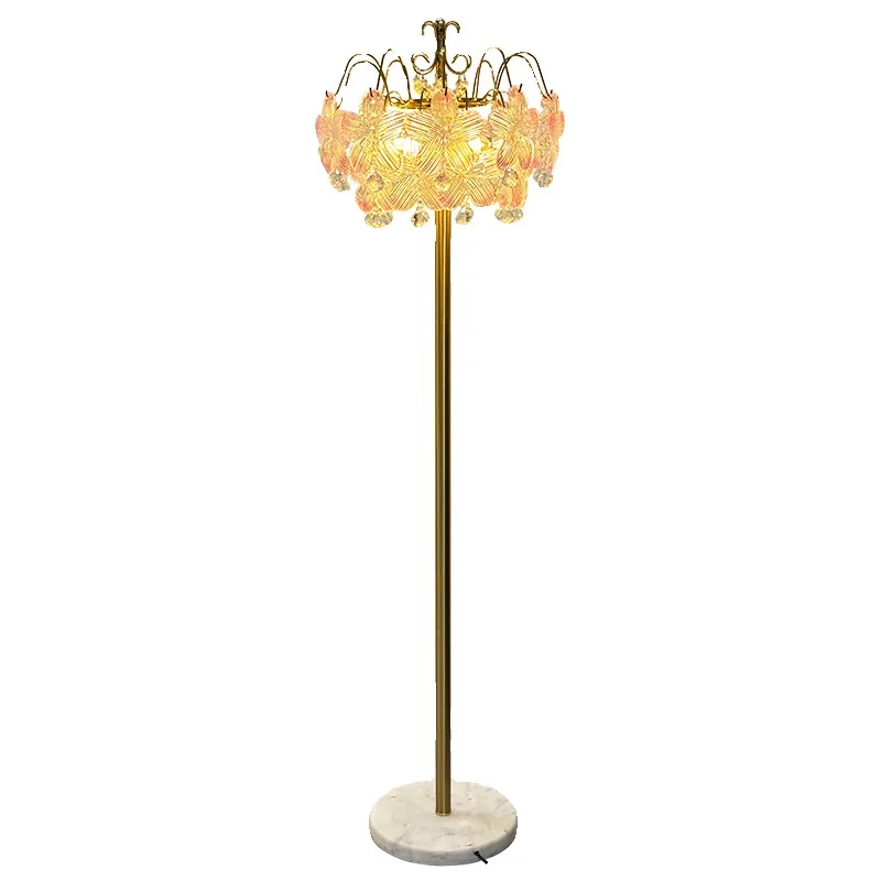 French light luxury crystal floor lamp, modern flower simple dining room atmosphere living room lamp, cream wind girl bedroom