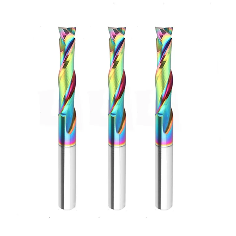 1PC Double Edged Composite Milling Cutter with Colorful Coating for Engraving Tungsten Steel Slotting Woodworking Milling Cutter