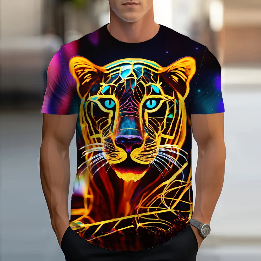 2024 New Summer Men's T Shirt Animal Print Tops Men's Oversized T Shirt Men's Personalized Clothing Street Short Sleeved Shirt