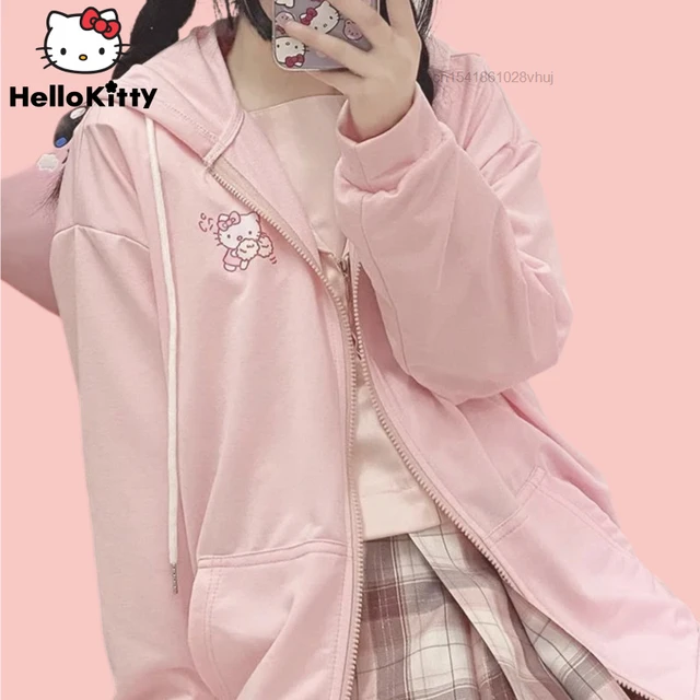 Sanrio Hello Kt Cinnamorll Melody Print Long Sleeve Zipper Coat Loose Versatile Casual Cardigan Hooded Y2k Women Simple Clothes Hoodies Sweatshirts AliExpress