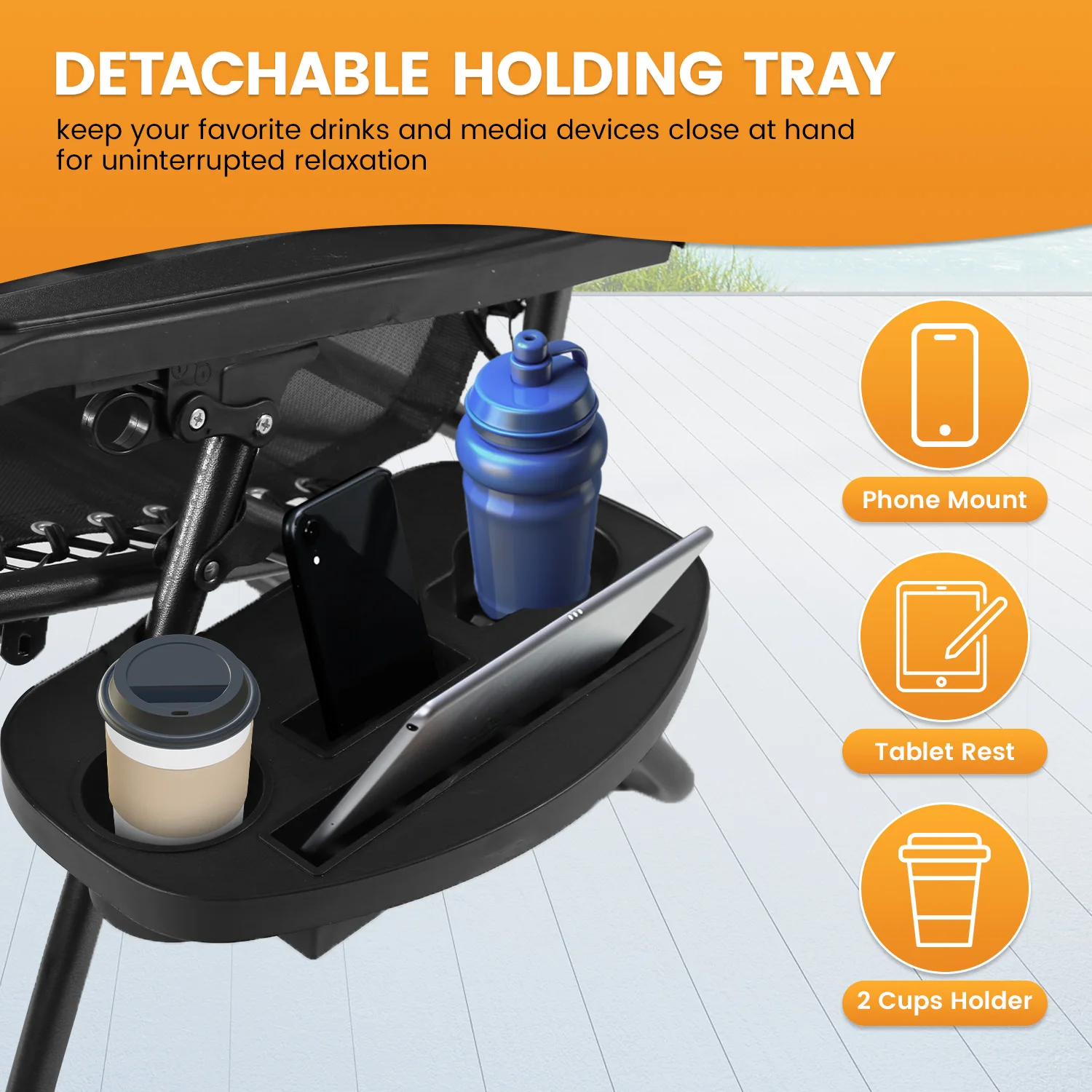 مجموعة كراسي بدون جاذبية مكونة من قطعتين، كراسي حديقة قابلة للطي مع حامل أكواب، مسند رأس مبطن للشاطئ، بجانب حمام السباحة، الفناء، والتخييم #5