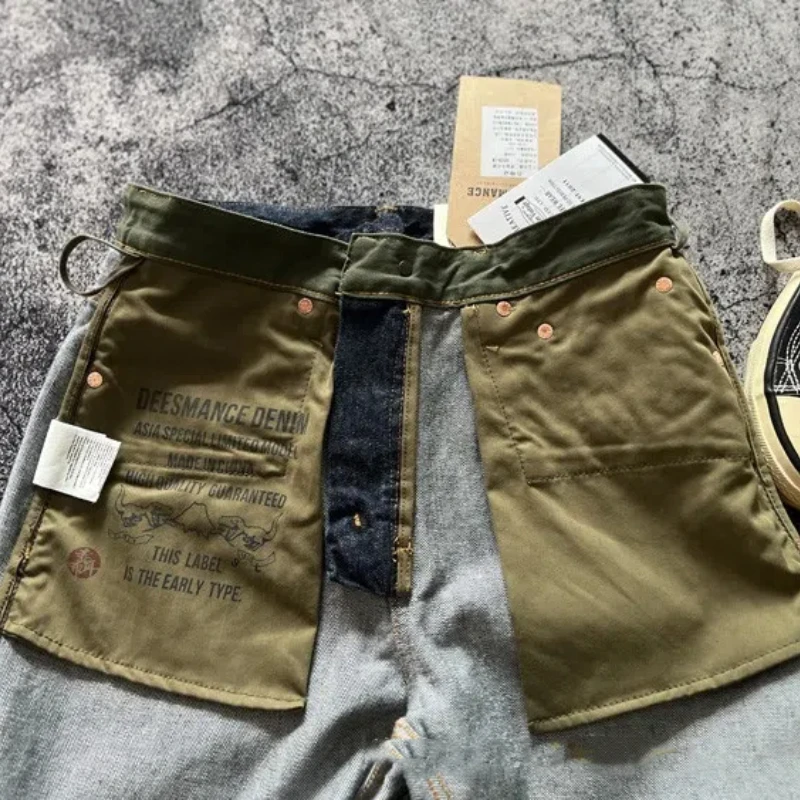 16 أوقية من القطن الثقيل الأمريكي التانين الأحمر الأذن لفة الساق تويست سليم مستقيم غسل المياه الدنيم السراويل المد #5