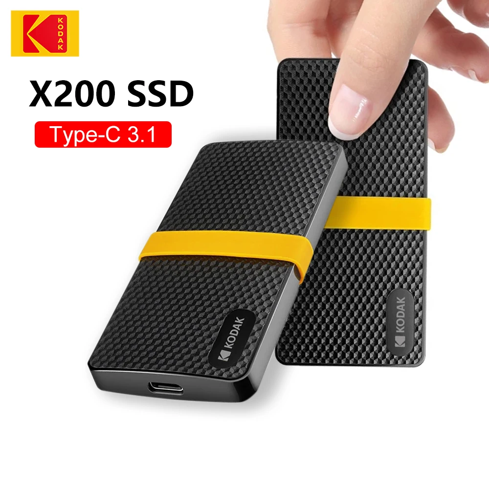 KODAK X200 휴대용 SSD 외장 드라이브 하드 디스크, 노트북 스마트폰 PC용, 1TB, C타입, USB3.1, 512GB, 256GB