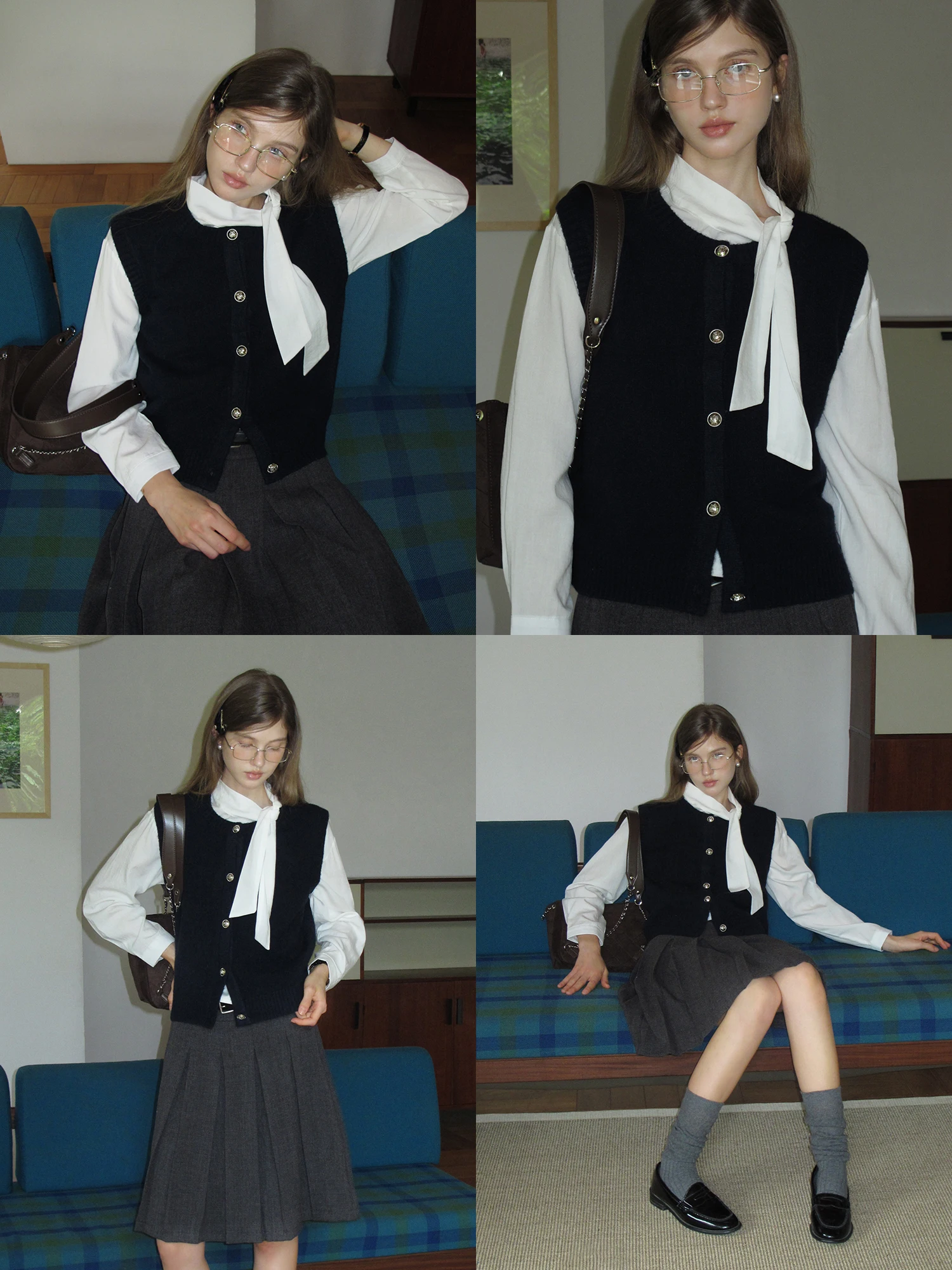 

Faionable Small Fraance Sle Вязаный жилет Eggka k Синий женский осенне-зимний круглый открытый кардиган Sli Top