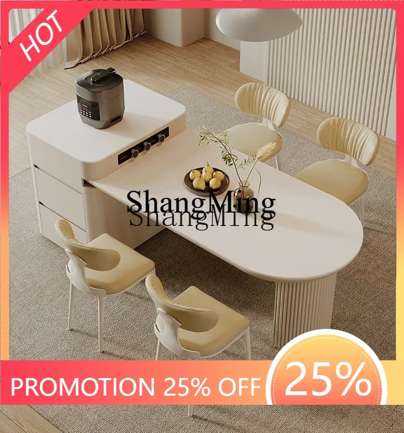 

SM dining table integrated household small apartment retractable rock slab island dining table and chair combination