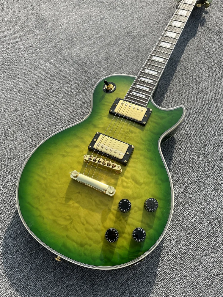 Customized electric guitar, Caston, green large flower, made of imported wood, fast package shipping