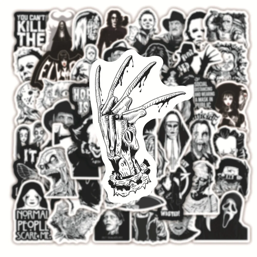 10/30/50PCS Black and White Style Horror Movie Sticker Luggage Laptop IPad Phone Case Skateboard Waterproof Sticker Wholesale