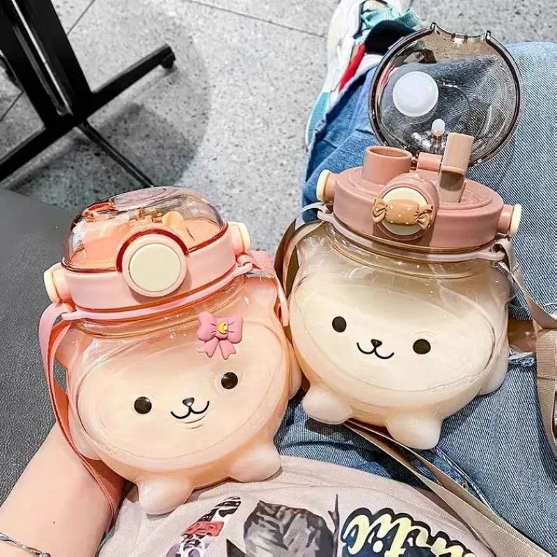 Bear water cup Girls summer large capacity cup with straw women's high appearance level kettle portable cute children water cups