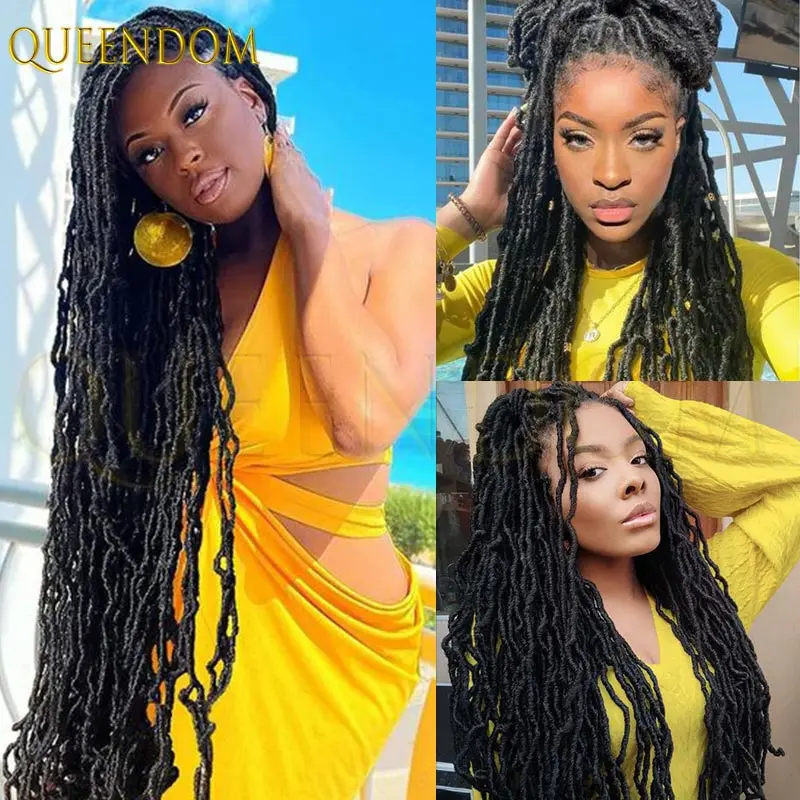 

40'' Dreadlocks Goddess Locs Full Lace Synthetic Braided Wig Soft Butterfly Crochet Hair Wig Afro Box Braids Wig For Black Women