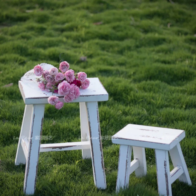 American old solid wood low stools, handmade wooden stools, garden groceries, photography props, retro flower stands