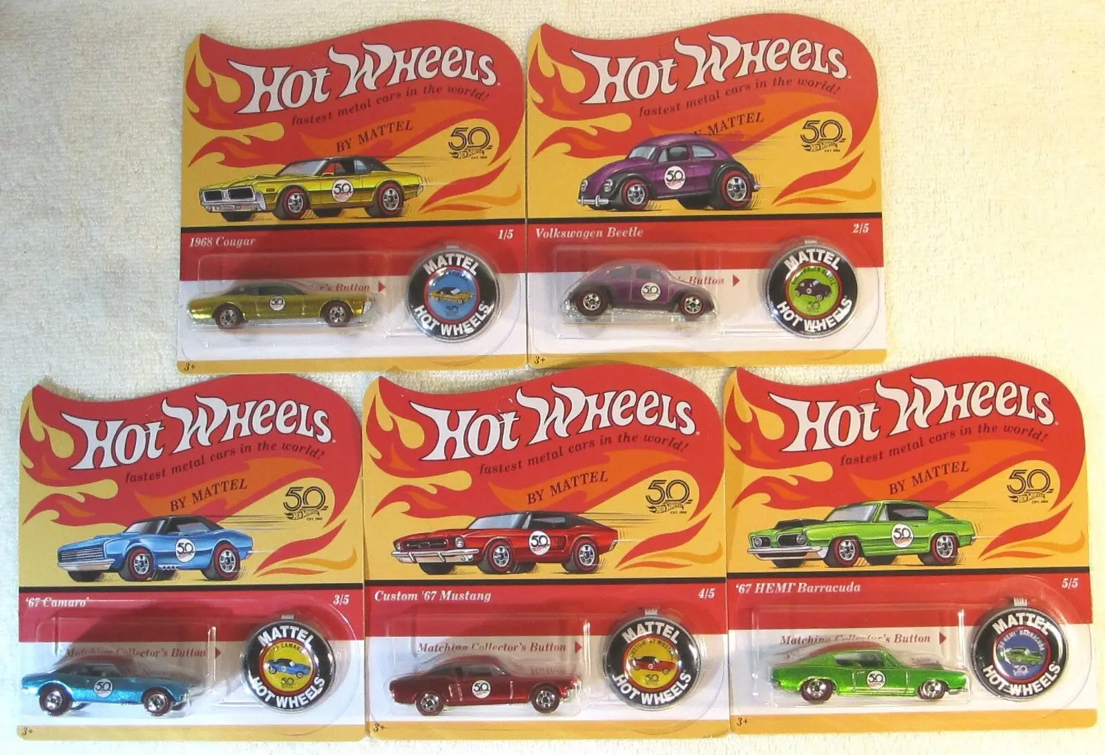 Hot Wheels 1:64 VW beetle camaro mustang hemi Red Line Nostalgia Belt Badge remastered Edition 2018 50th Anniversary US edition