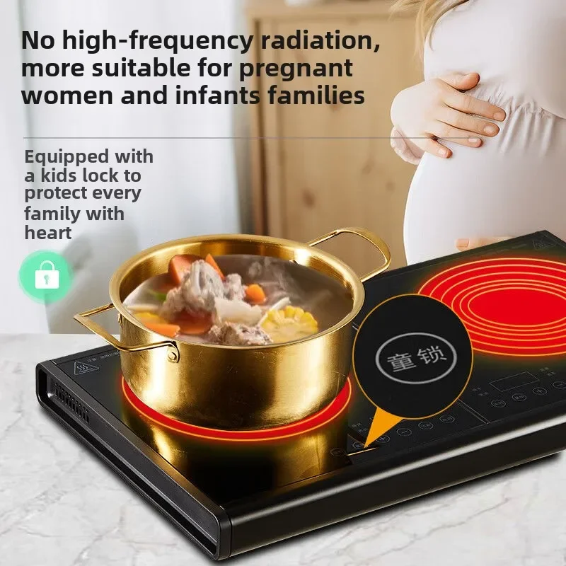 Household Double Burner Electric Ceramic Stove Ultra Thin 3500W High Power Multifunctional Timing Induction Cooker