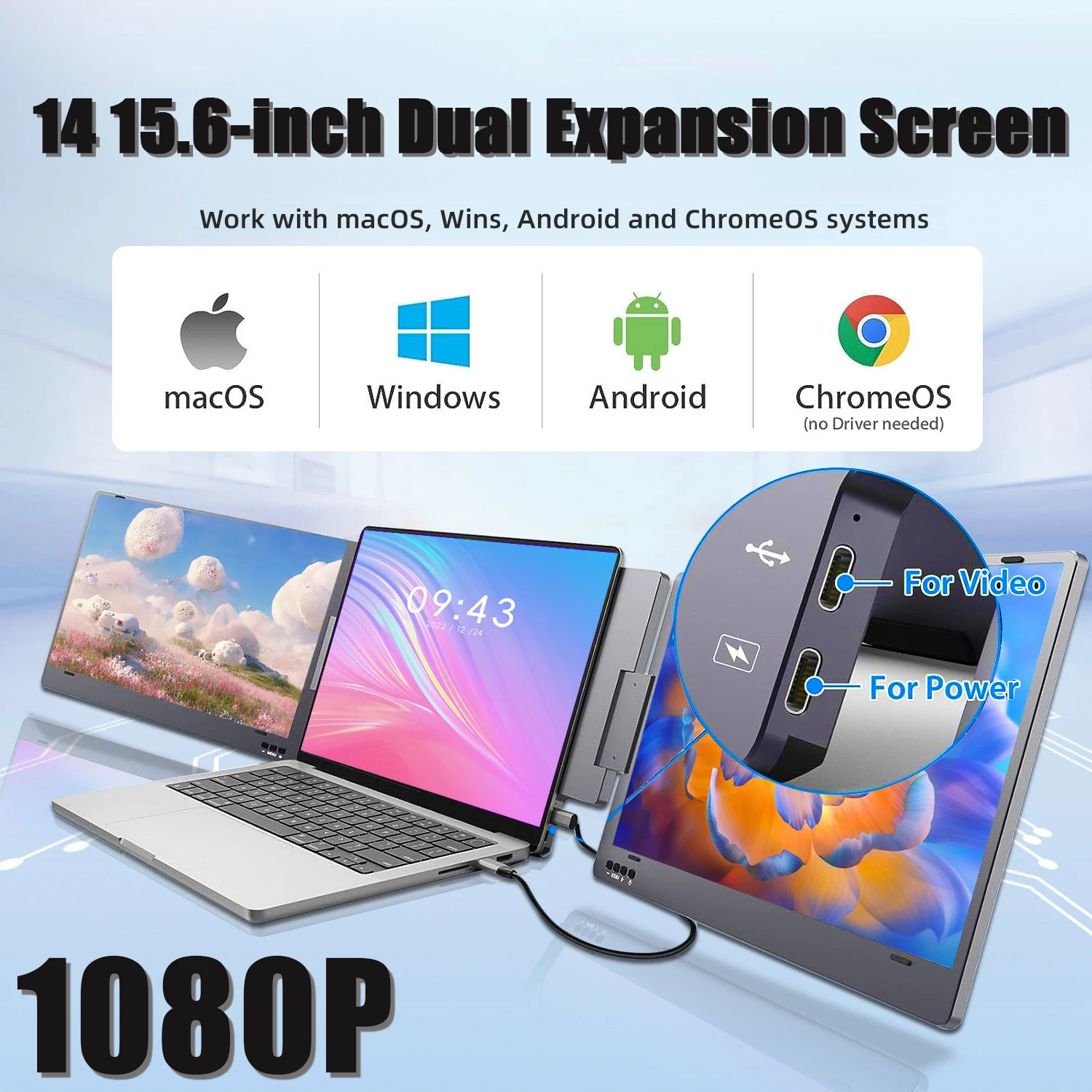 Dual Monitor Laptop Screen Extender Monitor FHD 1080P IPS for Laptops13-16.5\