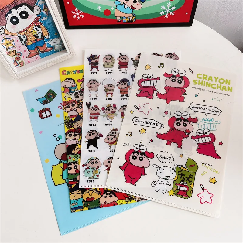 New Cartoon Crayon Shin-Chan L-Shaped Folder A4 Document Bag Exam Paper Storage Folder and Stationery Organization Gift Toys