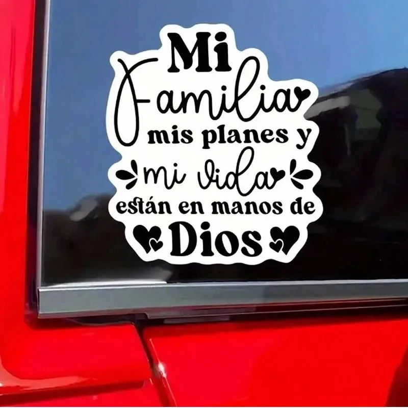 A Car Sticker That Reads "My Family And My Life Are In God", A Spanish Bible Verse, Suitable For Car Stickers, Car Decals