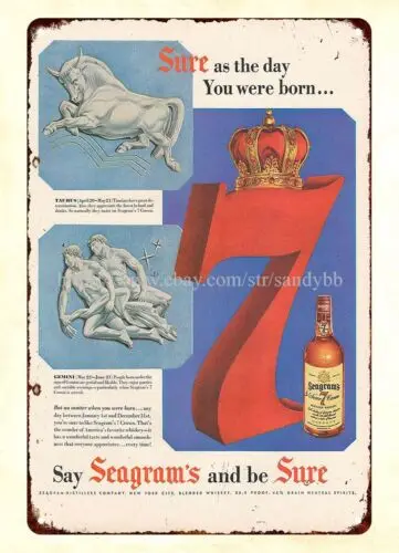 bar signs 1955 SEAGRAM'S 7 Crown Whiskey Brew Tavern Tarus Gemini metal tin sign sign