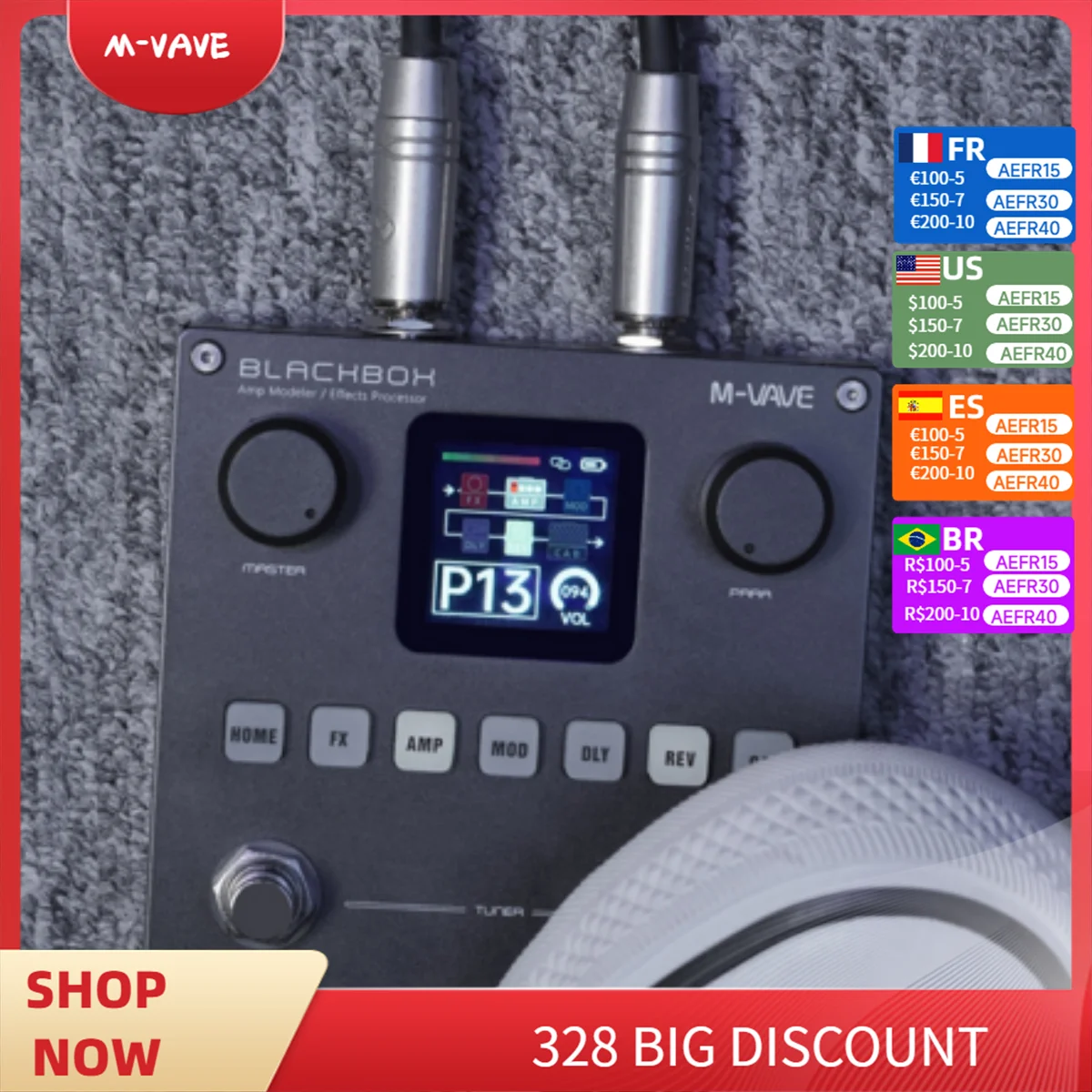 M-VAVE BLACKBOX Efector de pedal multifuncional para efectos de guitarra/bajo (batería incorporada), 80 preestablecimientos modificables, 6 módulos de efectos