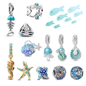 アンダーウォーターワールド925スターリングシルバーオーシャンオクトパスシーシェルシーホースヒトデペンダントフィットDIYブレスレットネックレスブティックギフト 8ベストセールスシーホース-2