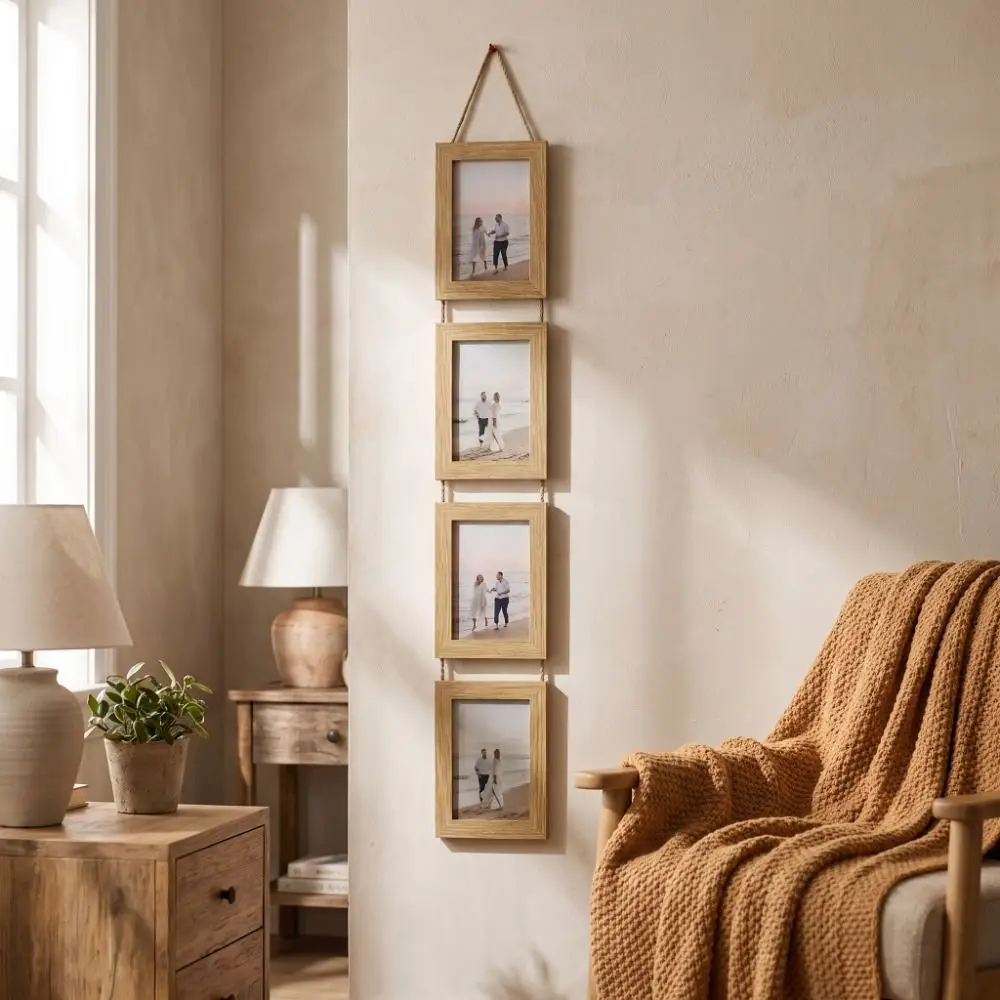 6-Inch Hanging Picture Frame Rustic Style Linked Photo Holder Wall Art Picture Frame Multi Panel Retro Family Portrait Frame
