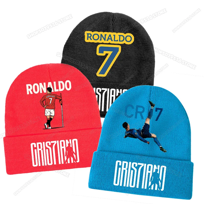 Ronaldo CR7 Kids Beanies Girl Boy Winter Warm Knitted Hats Football Player Print Bonnet Caps Children Knitting Beanie