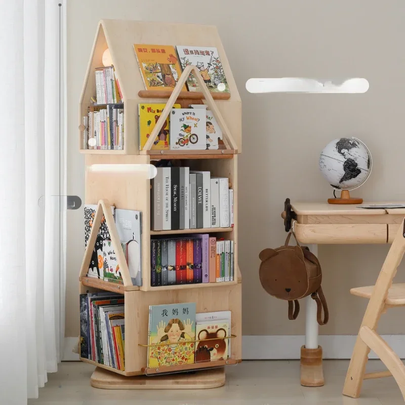 Stacked house rotating bookshelf, 360 degree bookshelf,, large capacity children's reading living room picture book rack