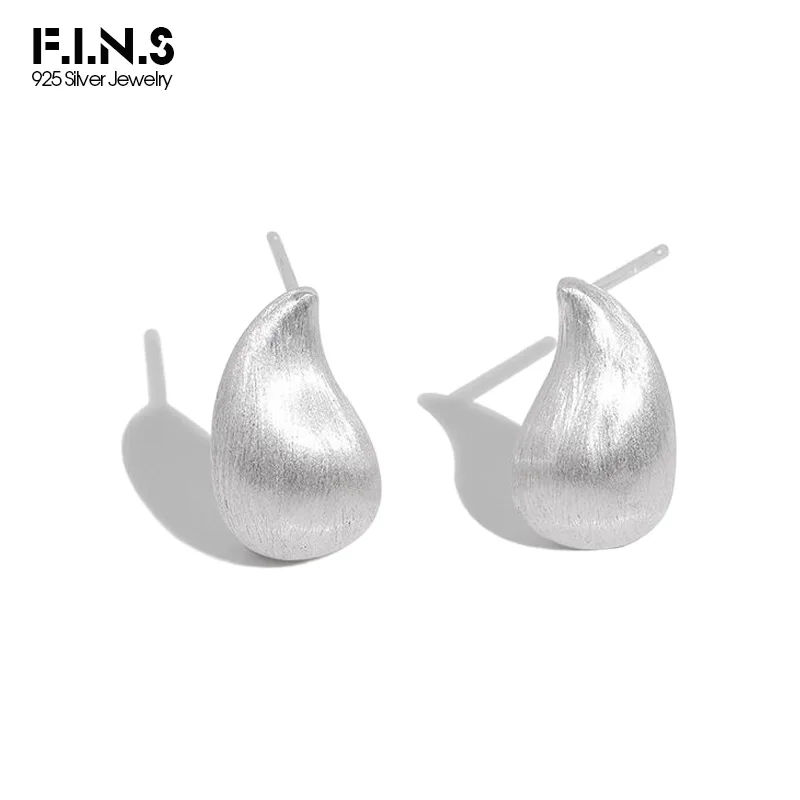 F.I.N.S Minimalism 925 Sterling Silver Waterdop Earrings Matte Brushed Piercing Ear Studs Fine Jewelry Pendientes Plata 925