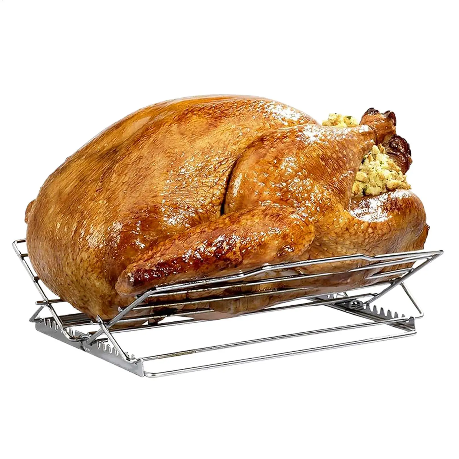 1pc Roasting Pan Rack Stainless Steel Foldable Roasting Rack Versatile Oven Grill  BBQ Rib Rack Grilling Roasting  tools