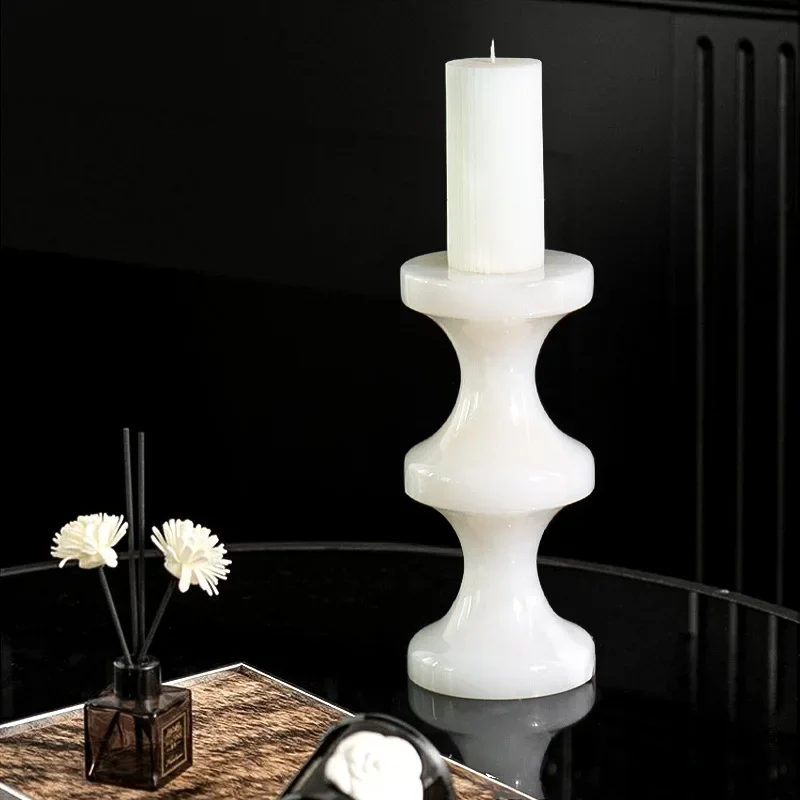 Natural marble medieval ornaments, high-end candlesticks, home atmosphere, entrance restaurant decorations