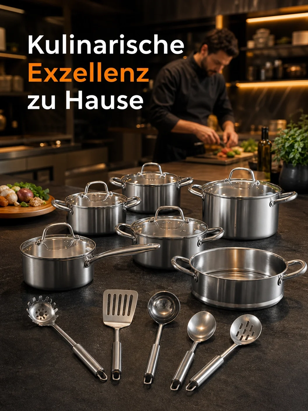 15-teilige 3Ply Edelstahl  Kochgeschirr-Töpfe-Sets, antihaftbeschichtete Kochgeschirr-Sets aus Edelstahl, modernes Kochtopf-Set aus Metall für den Küchengebrauch